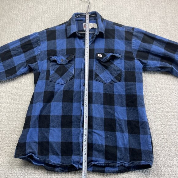 Big Bill Men’s L Plaid Brawny Blue Work Flannel Shirt Heavyweight Made In USA ** - Picture 9 of 16